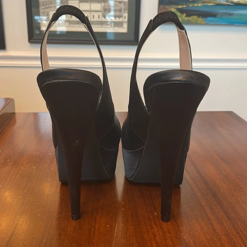 🥡 Zigi girl black satin tall platform heels